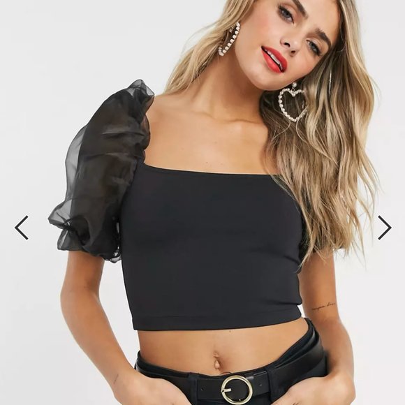 ASOS DESIGN scuba bandeau with organza sleeves - Picture 1 of 3